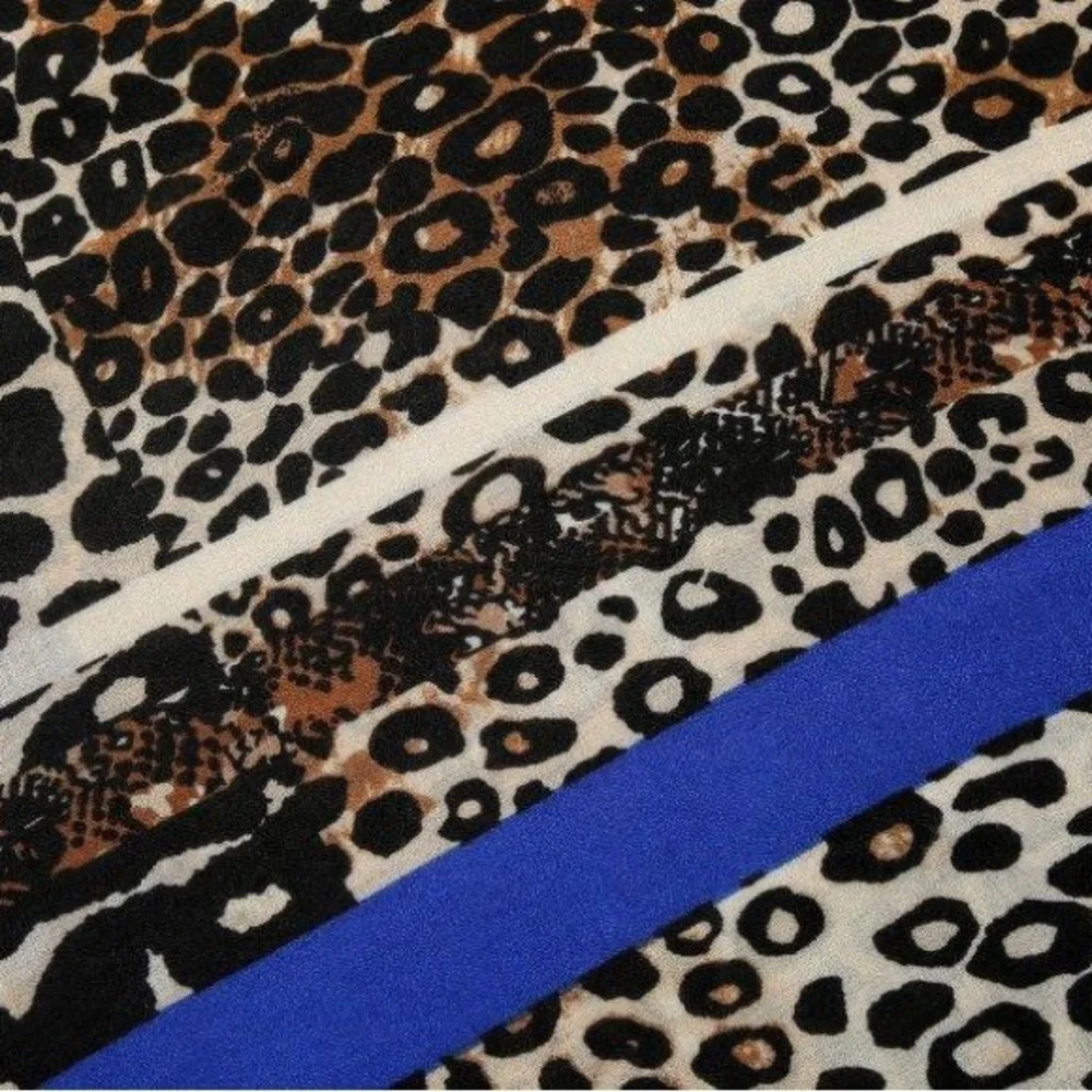 Leopard Print Scarf with Blue Stripe